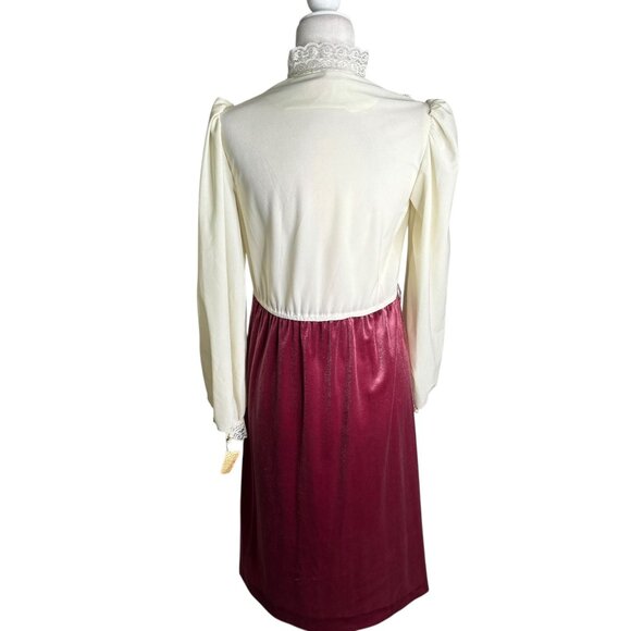 Vintage 70s Jerri Gee Lace Velvet Dress Sz Small Deadstock Small Pearl Button - Picture 4 of 6